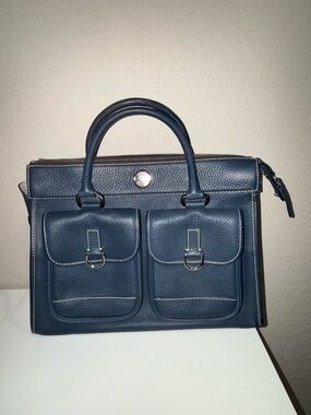 Dooney & Bourke Navy Blue Leather Double-Pocket Satchel Briefcase